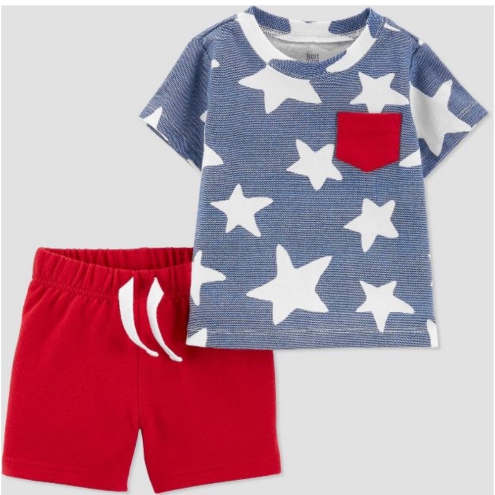 Carter's Just One You Baby Boys' Star 2pc Top &Bottom Set Gray/Red 💯% Cotton 6M